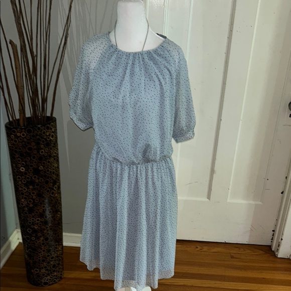 Blue Midi Dress with Crew Neck and Raglan Sleeves - Picture 1 of 11